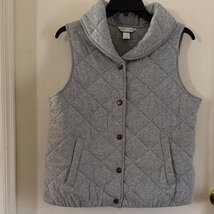 Christopher & Banks Quilted Hooded Vest - Light Gray